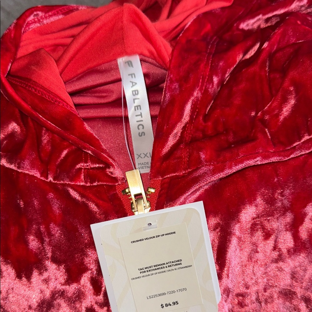 Fabletics Glossy Red Velvet Bomber Jacket - Picture 3 of 3